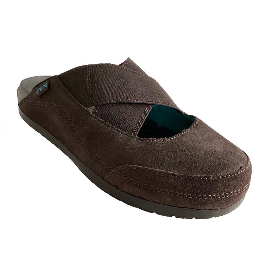 CROCS Suede Edie Cross Strap Slip-On Mules Dark Brown 8